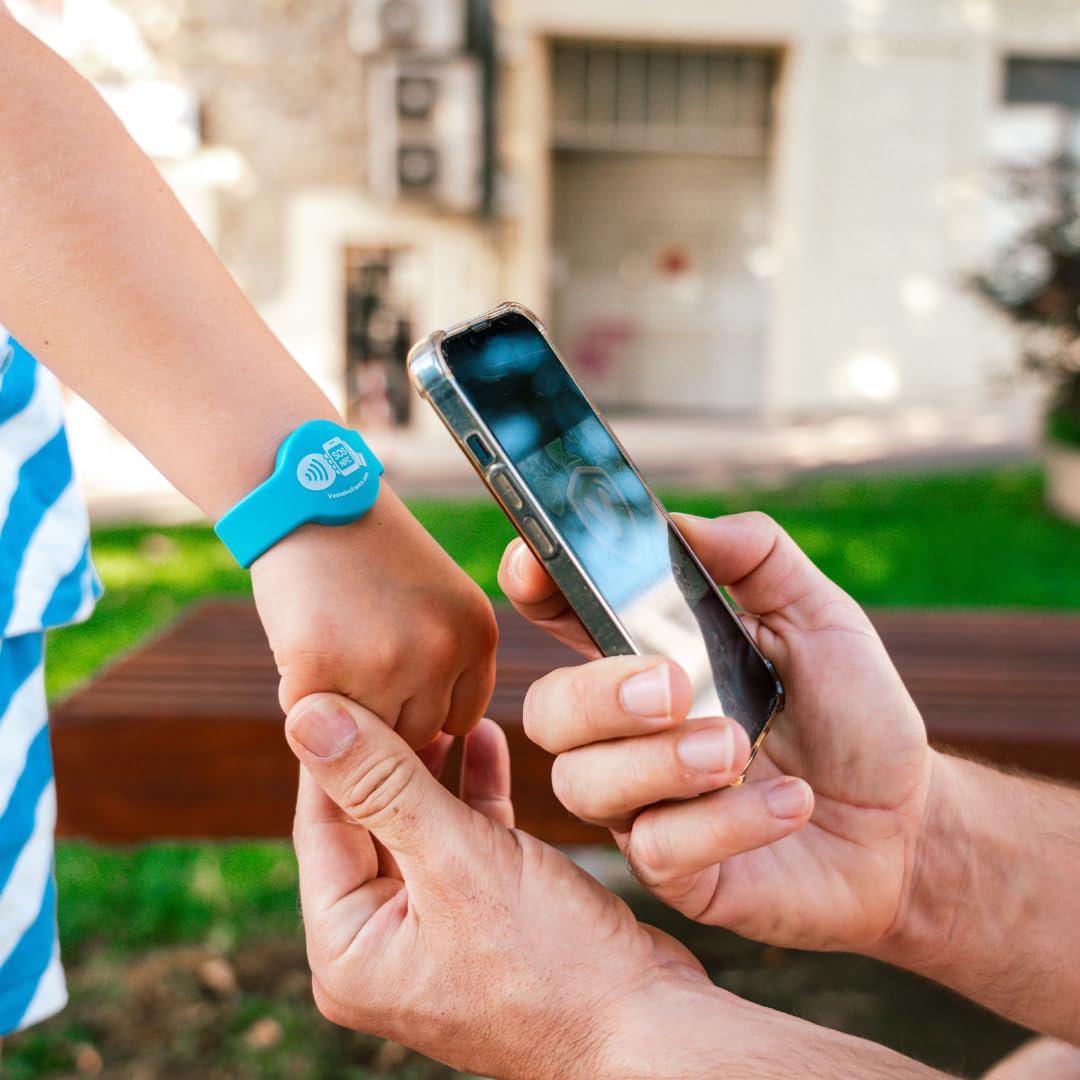 Bracelet Sécurité Enfant NFC Identification Urgence sans Batterie Fabrication Française Bleu 1 Pièce