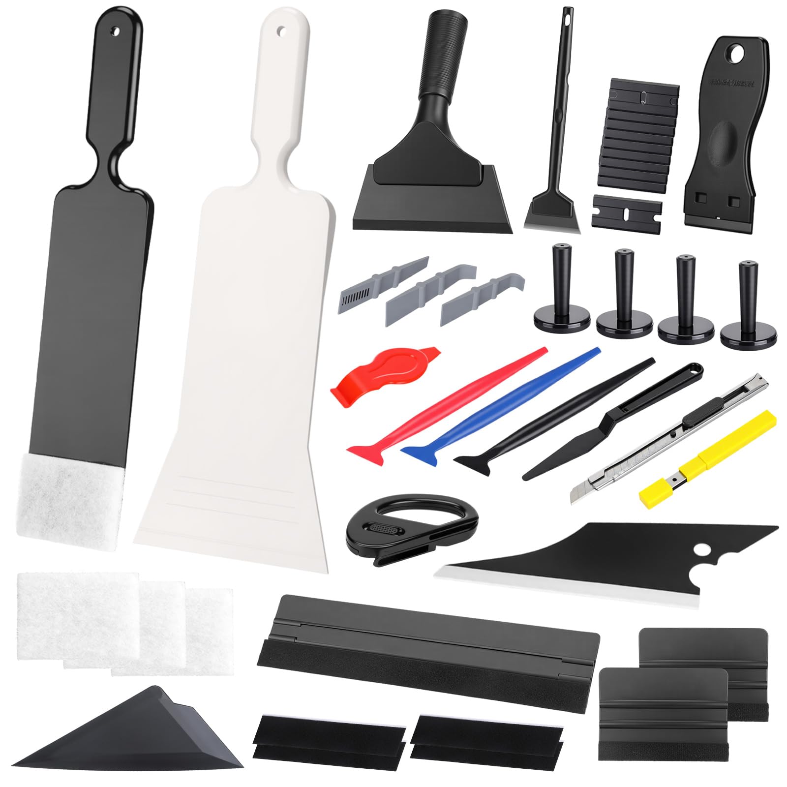 Boao 43 Pcs Car Wrap Kit Window Tint Kit Vehicle Vinyl Wrap Tool with Bulldozer Squeegee Windshield Back Tint Scraper Small Rubber Squeegee for Car Wrapping Window Film Installation