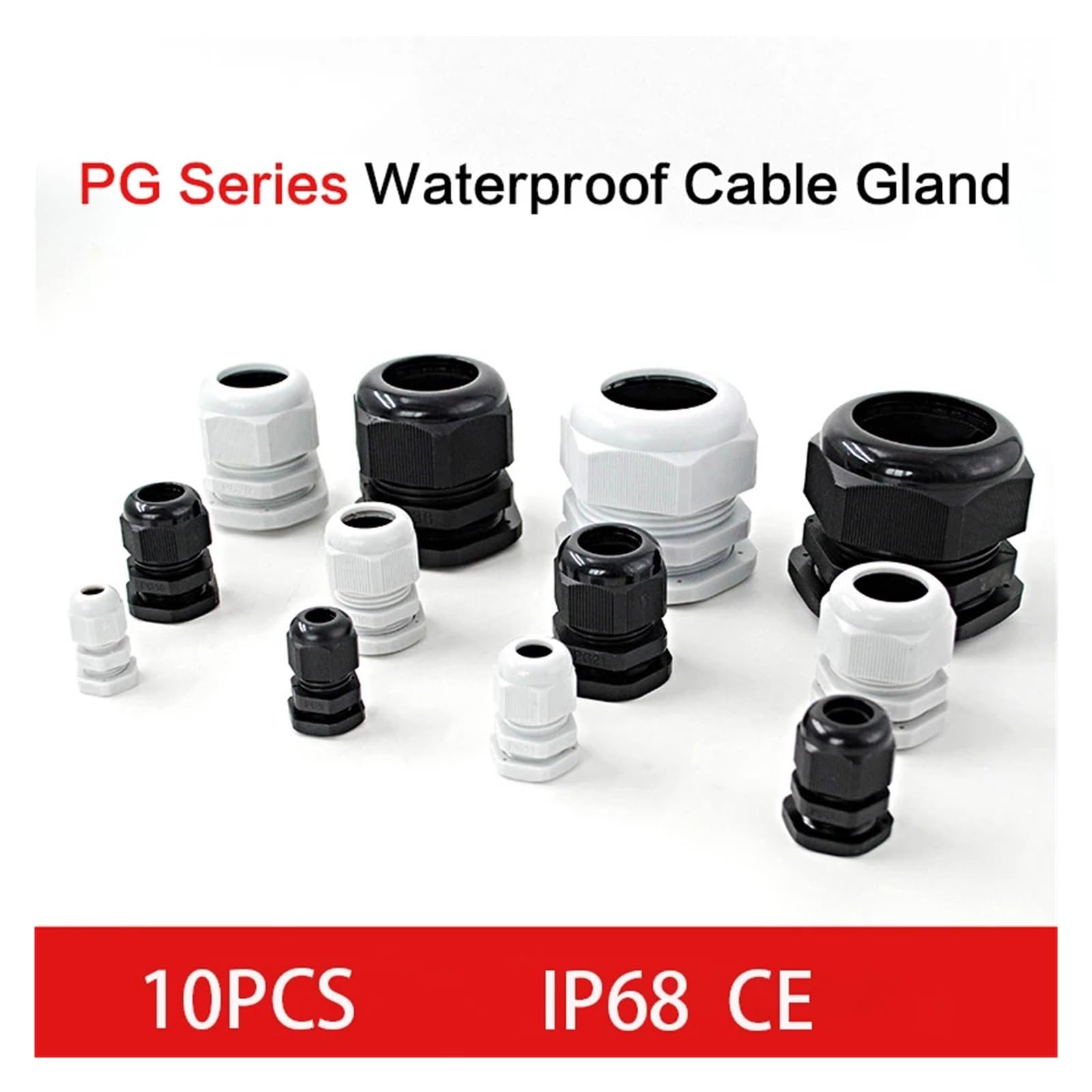 10Pcs Wasserdichte Kabelverschraubung Nylon Joint IP68 PG7 for 3-6,5mm Kunststoff Schwarz Weiß PG 13,5 Kabel verriegelung Stecker PG7 PG19 PG11(PG29 Black)