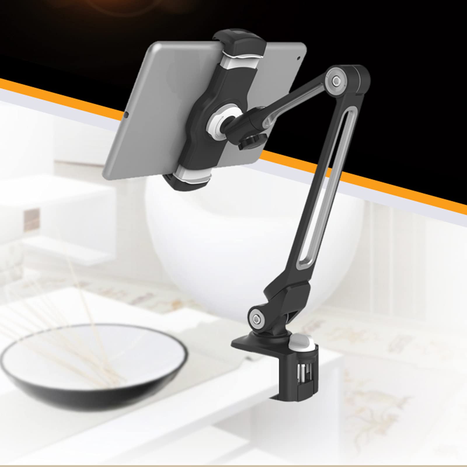 Supporto per Tablet, Supporto per Braccio Lungo Flessibile Regolabile, Rotazione di 360 Gradi, Supporto Universale per 4-11" Dispositivo,Nero
