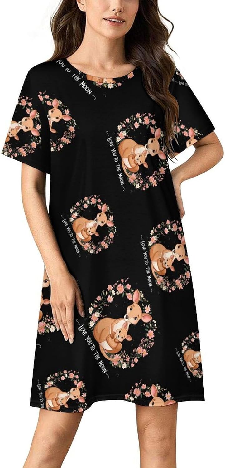Kangarooes Womens Nightgown Short Sleeve Sleepshirts Loungewear