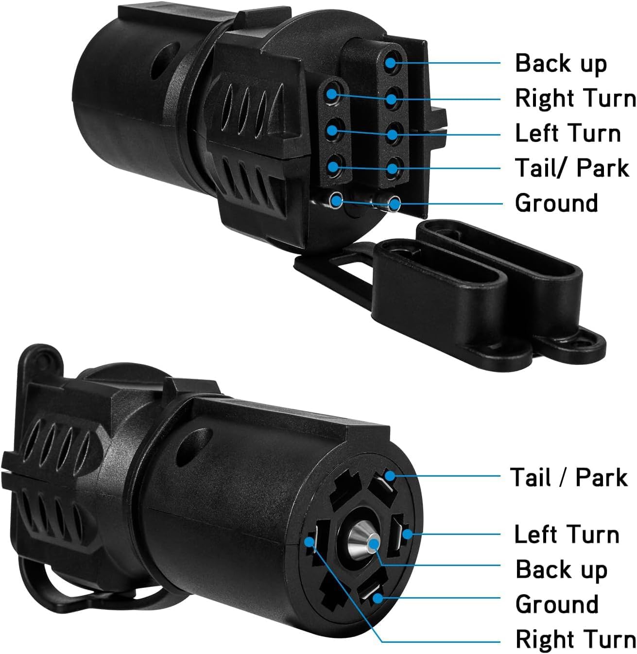 Trailer Light Adapter,Trailer Plug Adapter 7 Pin to 4 Pin/5 Pin Connector, 12V Trailer Adapter 7 Poles Flat Blade to 4 Round PIN and 5 Round PIN 2-in-1, Weatherproof