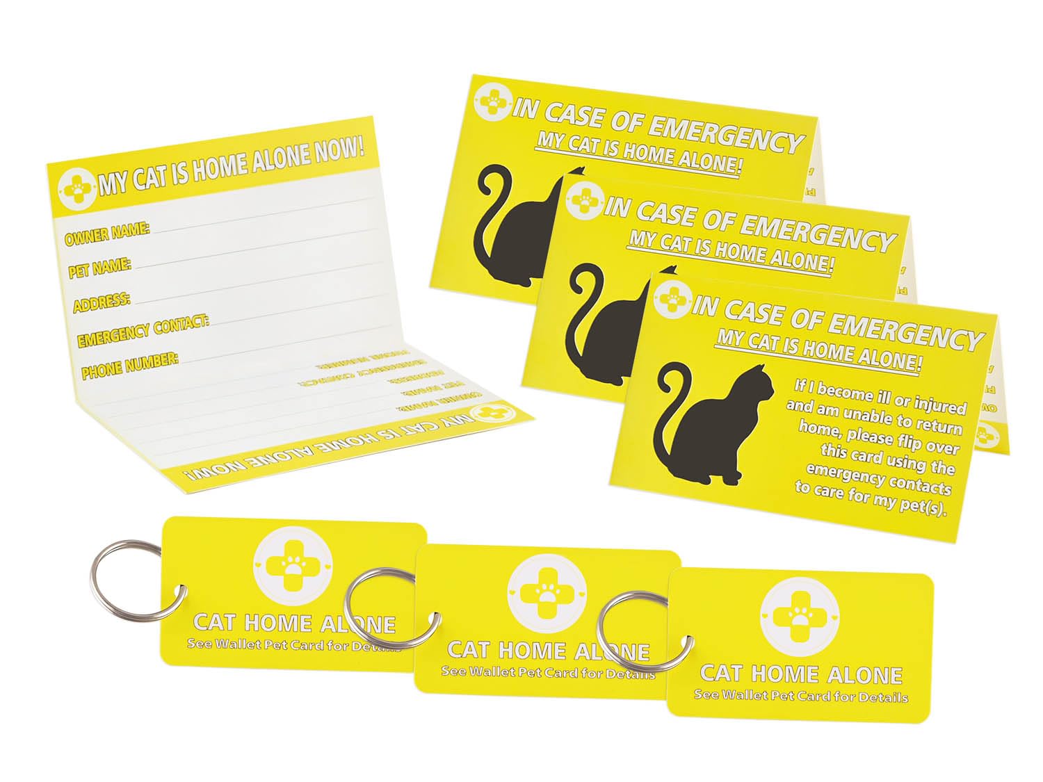 Awical My Pet is Home Alone Alert Key Tag Keychain with Emergency Contact Wallet Card Foldable - 2 Writable Back Sides