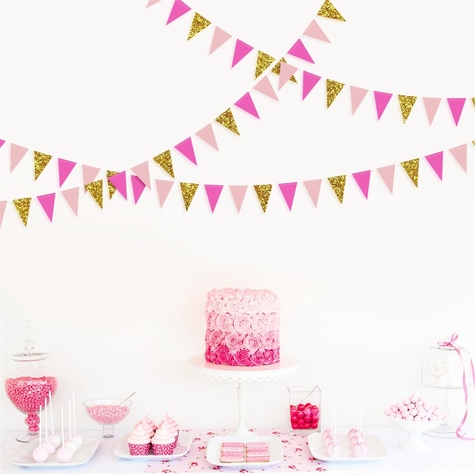 Decorazioni per feste 3M bandierine di carta oro rosa triangoli bandiere per matrimoni striscioni per matrimoni laurea baby shower festa di compleanno decorazione da appendere (colore: oro rosa 1 pz