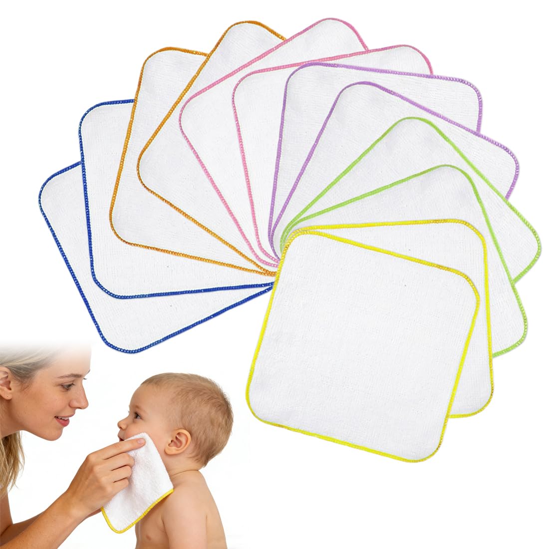 12 Quadrotti Cotone Neonato, Salviettine Neonato Lavabili, Panni bambini Riutilizzabili, Salviette Ciuccio e Accessori Fiocchi di Riso del Lattante per la Pulizia