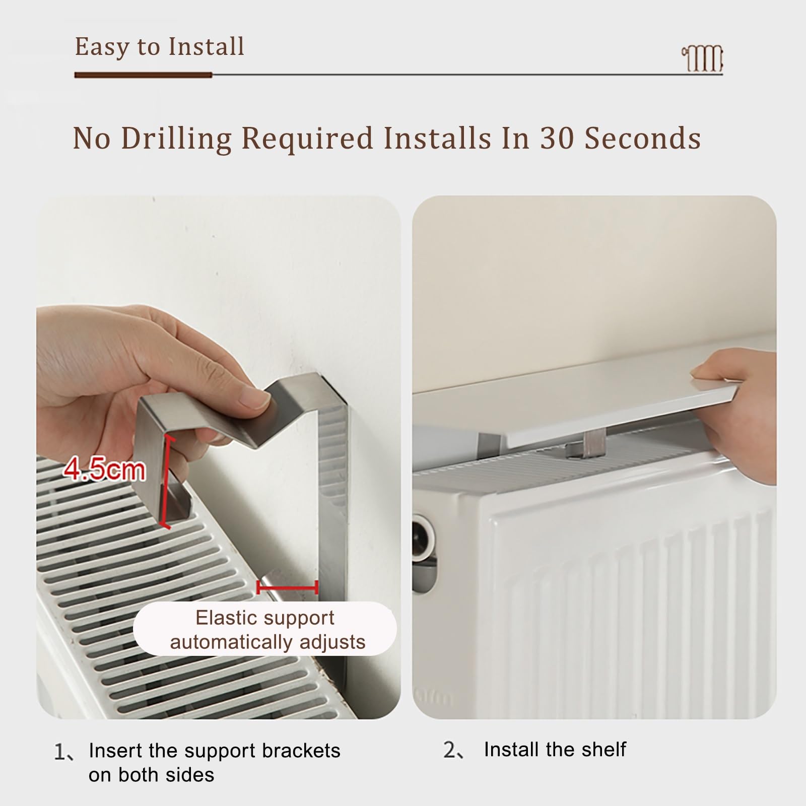 Balda Radiador Estante Radiador Blanco Sin Taladrar, Antihumo y A Prueba de Polvo Estanteria de Metal, para Salón Cocina Oficina Dormitorio(60cm/23.6in)