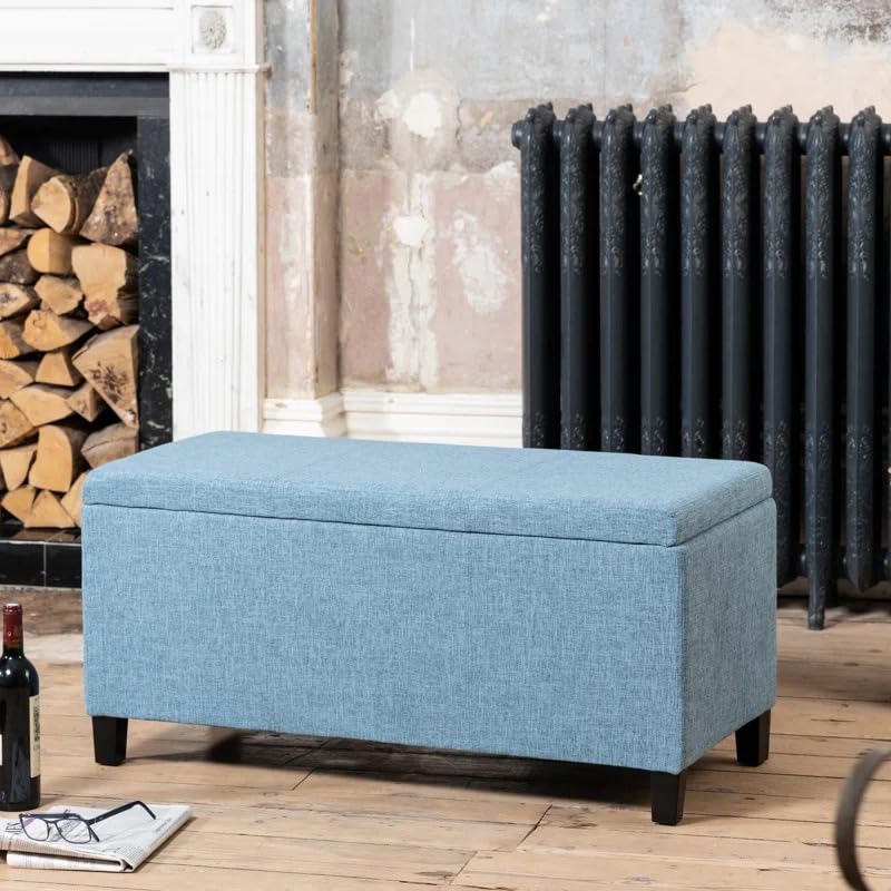Image of LEGACY OF COMFORT Ahri Upholstered Storage Bench Flip Top Storage Bench Wooden Base Storage Ottoman Bench Storage Bedroom Bench with Storage (Blue)
