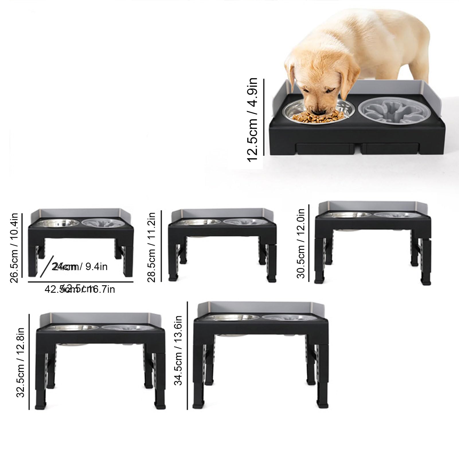 Cuencos Elevados para Perros, Comedero para Perros de Ajustable con Cuencos Dobles de Acero Inoxidable, Soporte Elevado para Cuencos para Mascotas, Fácil de Limpiar