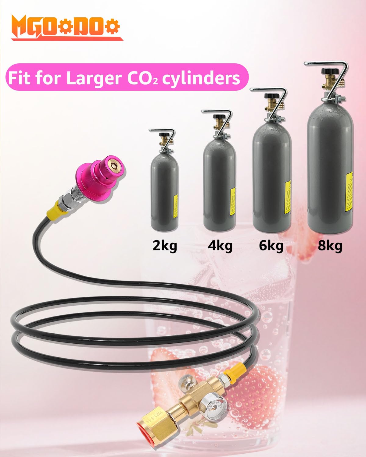 Adapter co2 Flasche Co2 Adapter Hochdruckschlauch, 1,5m, mit 2000psi Manometer, Messing und Aluminiumlegierung, für Wassersprudler Duo, Quick Connect QC und Terra
