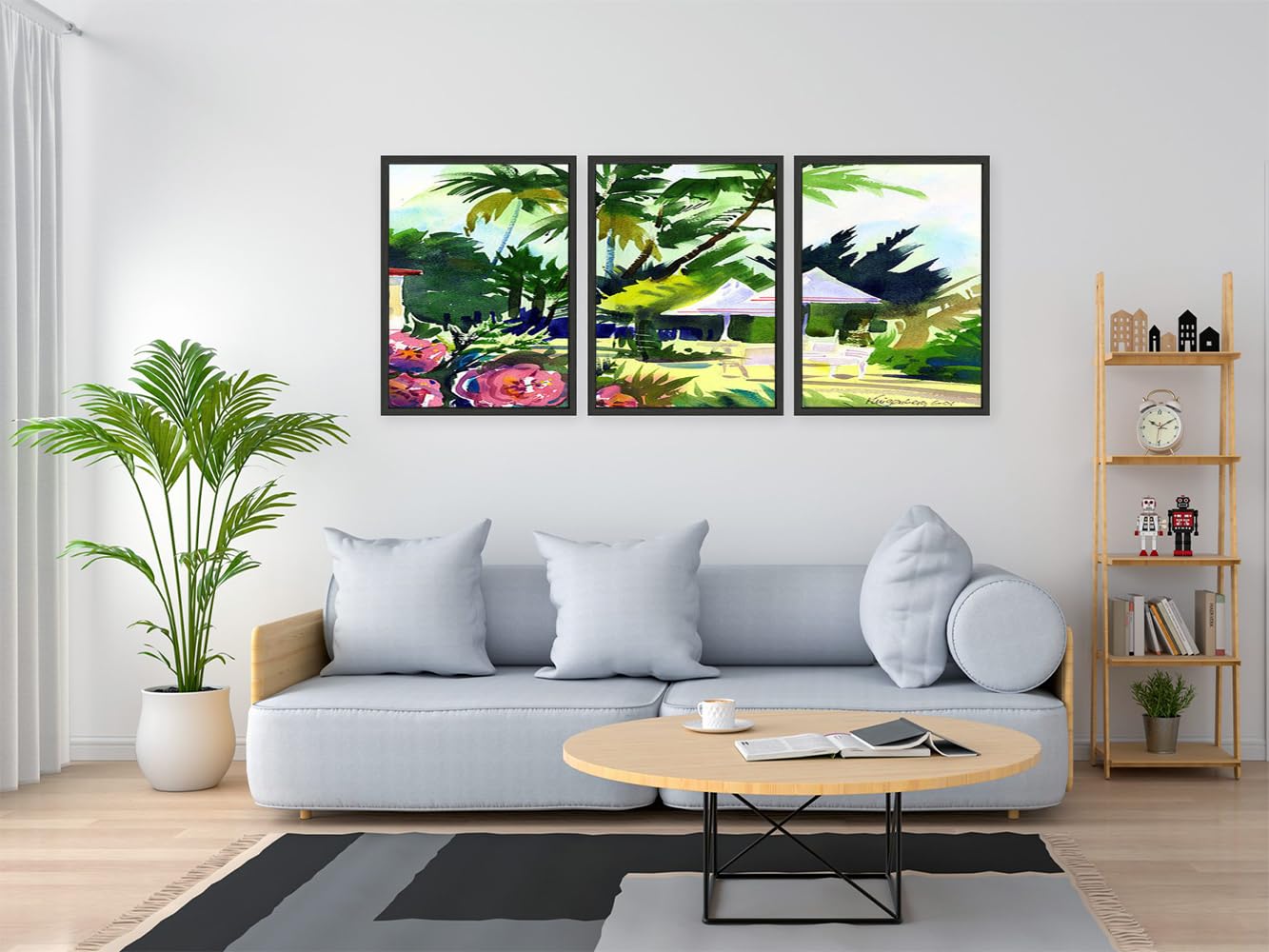 VERRE ARTVERRE ART Printed Framed Canvas Painting for Home Decor Office Wall Studio Wall Living Room Decoration (46x27inch (Split in 3 Part) Black Floater) - Lahaina Afternoon