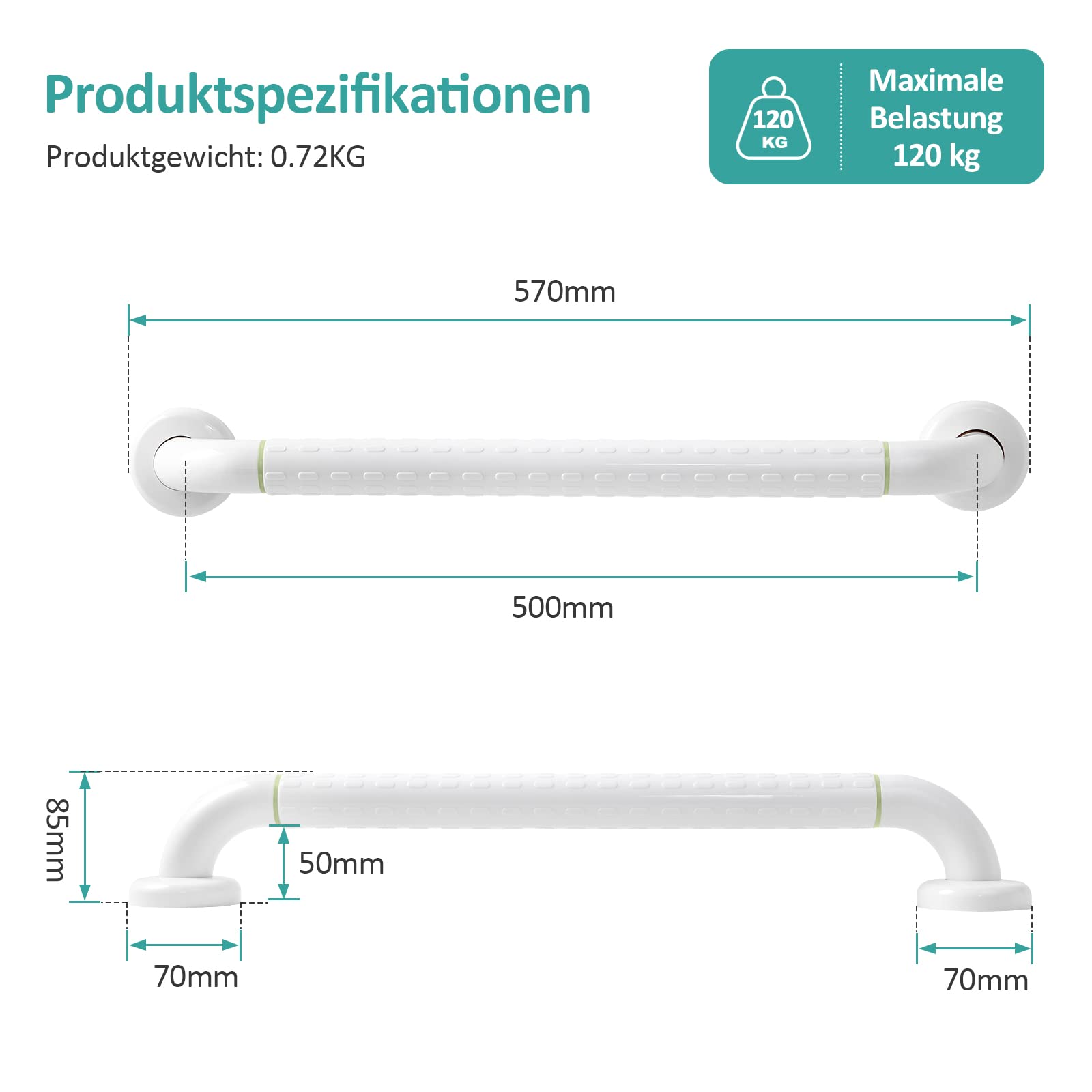 EMKE Haltegriffe für Senioren, Haltegriff Dusche, 50 cm, Weiß