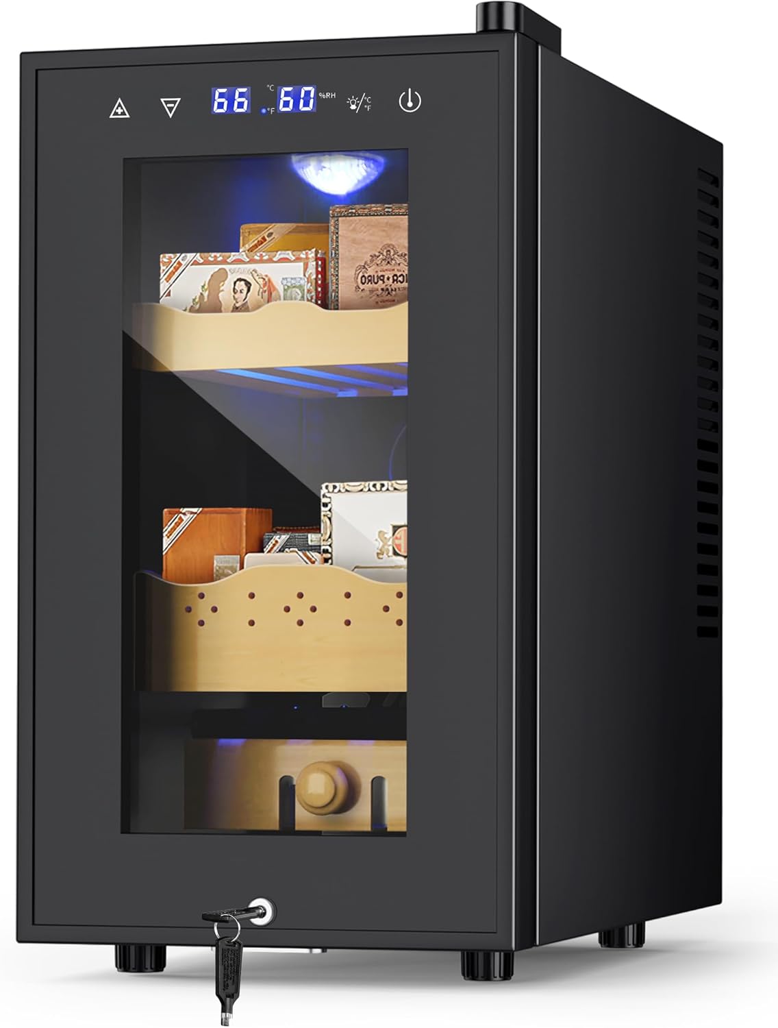 Electric Cooler Cabinet, Desktop Refrigerator with Professional Temperature and Humidity Digit Control System 25L 200 Counts Spanish Wood Shelves for Home Office Gift Electric Cooler Cabinet, Desktop Refrigerator with Professional Temperature and Humidity Digit Control System 25L 200 Counts Spanish Wood Shelves for Home Office Gift