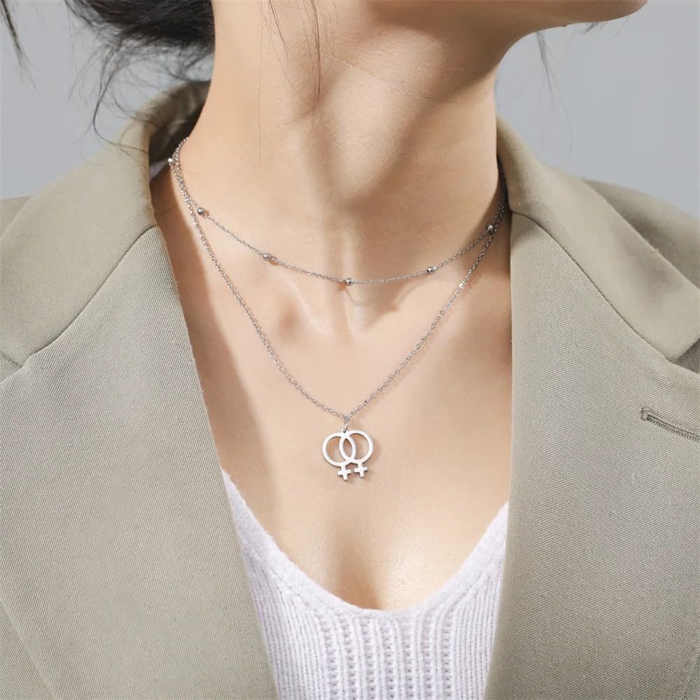 Feng Shui, Collar de Plata de Ley 925, Símbolo Gay Lésbico, Collares con Colgantes, Collar Bisexual, Collar Transgénero, Collar de Ella y Su Lesbiana, Collar Doble Venus, Collar