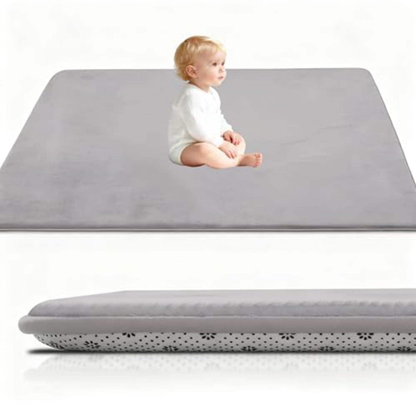 Baby Play Mat Grey 3CM Thick Crawling Mat for Baby Non-slip, High-Density Soft Baby Play Mats for Babies and Toddlers, Coral Velvet Area Rugs, Nursery Rugs Crawling Carpet for Floor 60 x 200 cm