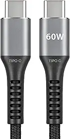 Cabo USB C Turbo Tipo C Trançado Compatível com iPhone e Samsung Resistente Carregador USB-C 2M 60W Carregamento Rápido Compatível com Cabo iPhone USB C