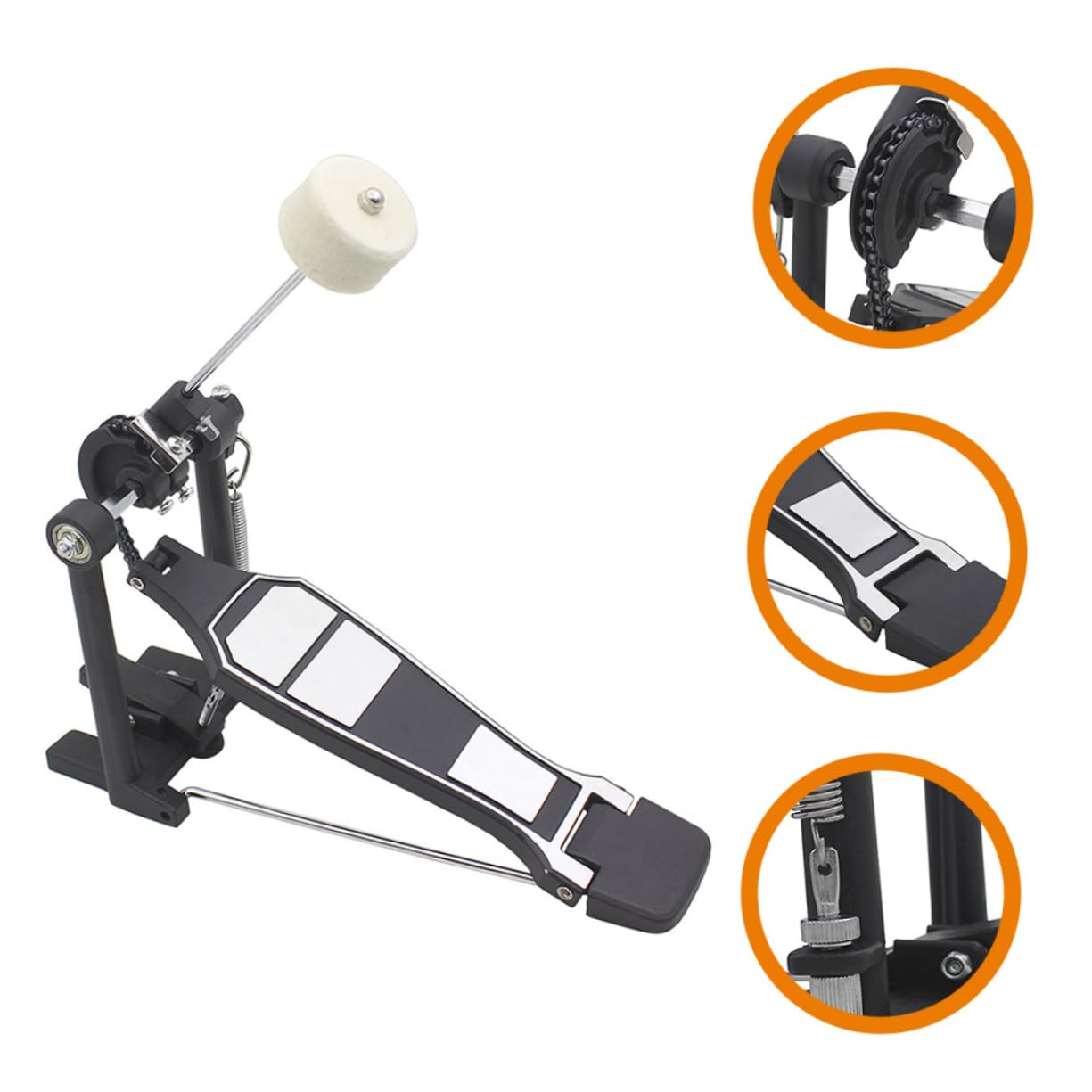 NULYLU Drum Practice Instrument Accessory Single Bass Drum Pedal Classic Design Smooth Surface
