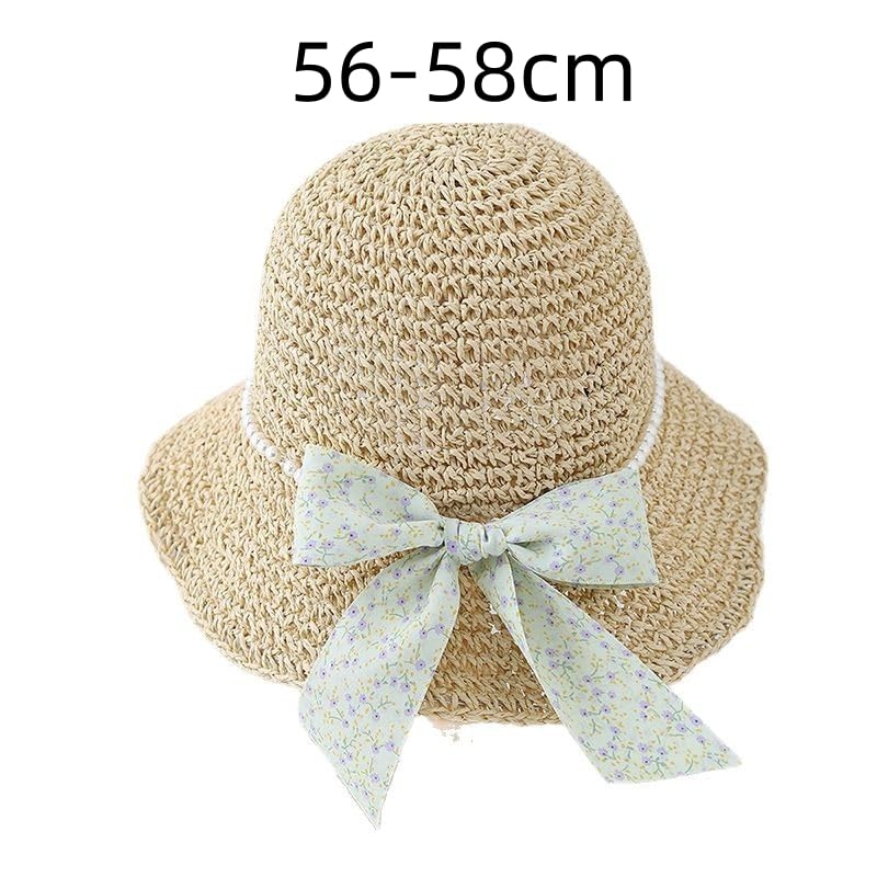Sombrero de Paja de Verano para Mujer,de ala Ancha,Ligero,con Lazo Floral de Perla,Plegable,Transpirable,para Playa,para Actividades Al Aire Libre