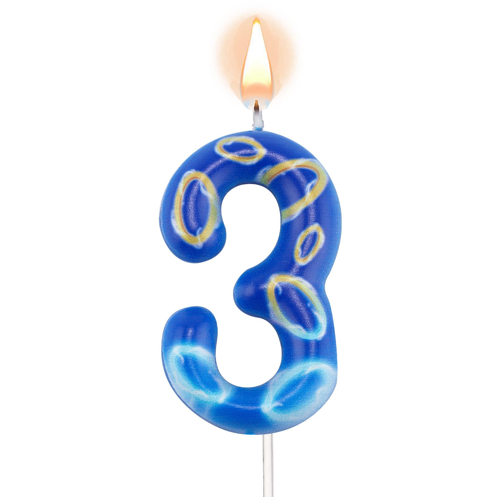 Bougie Bleue En Forme De Chiffre 3 Pour Gâteau D'anniversaire Avec Longues Bougies, Bougie D'anniversaire De 3 Ans, Décoration De Gâteau D'anniversaire Pour Garçon, Anniversaire De Mariage - Bleu