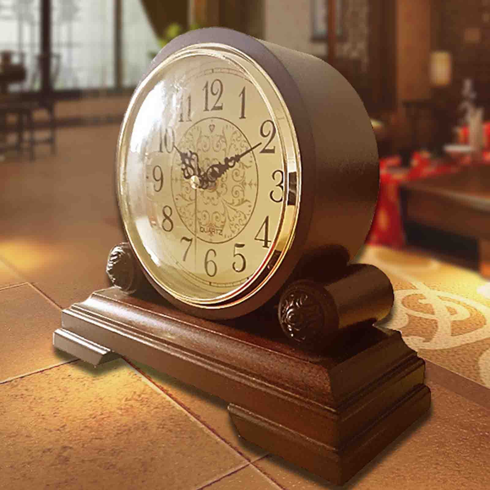 Orologio Da Tavolo Romano In Legno - Con Luce LED Regolabile, Ricaricabile USB, Design Artigianale - Foto 11