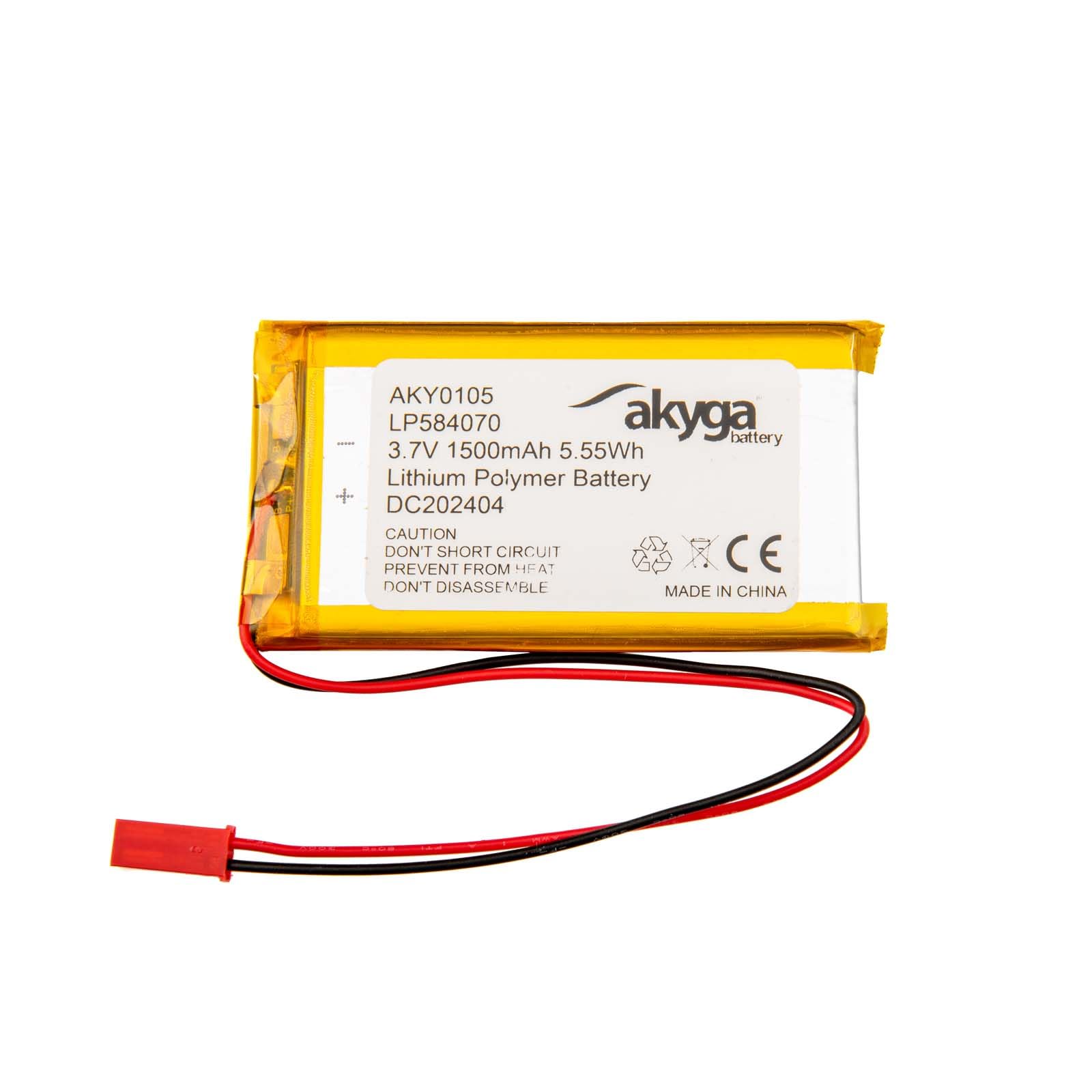 3.7 V 1500 mAh Battery LP584070 Lithium Polymer AKYGA AKY0105 Li-Po Battery PCM JST 2-Pin Connection 2.54 15 cm