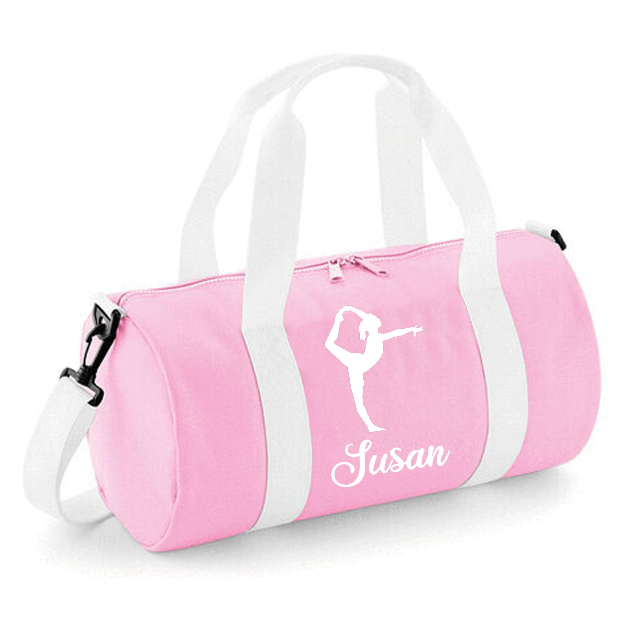Personalised Gym Bag - Girls Dance Bag, Kids Gym Bag Perfect for Gymnastics Gifts & Sports Equipment Storage - 20 x 20 x 40cm 12L Barrel Bag - Baby Pink