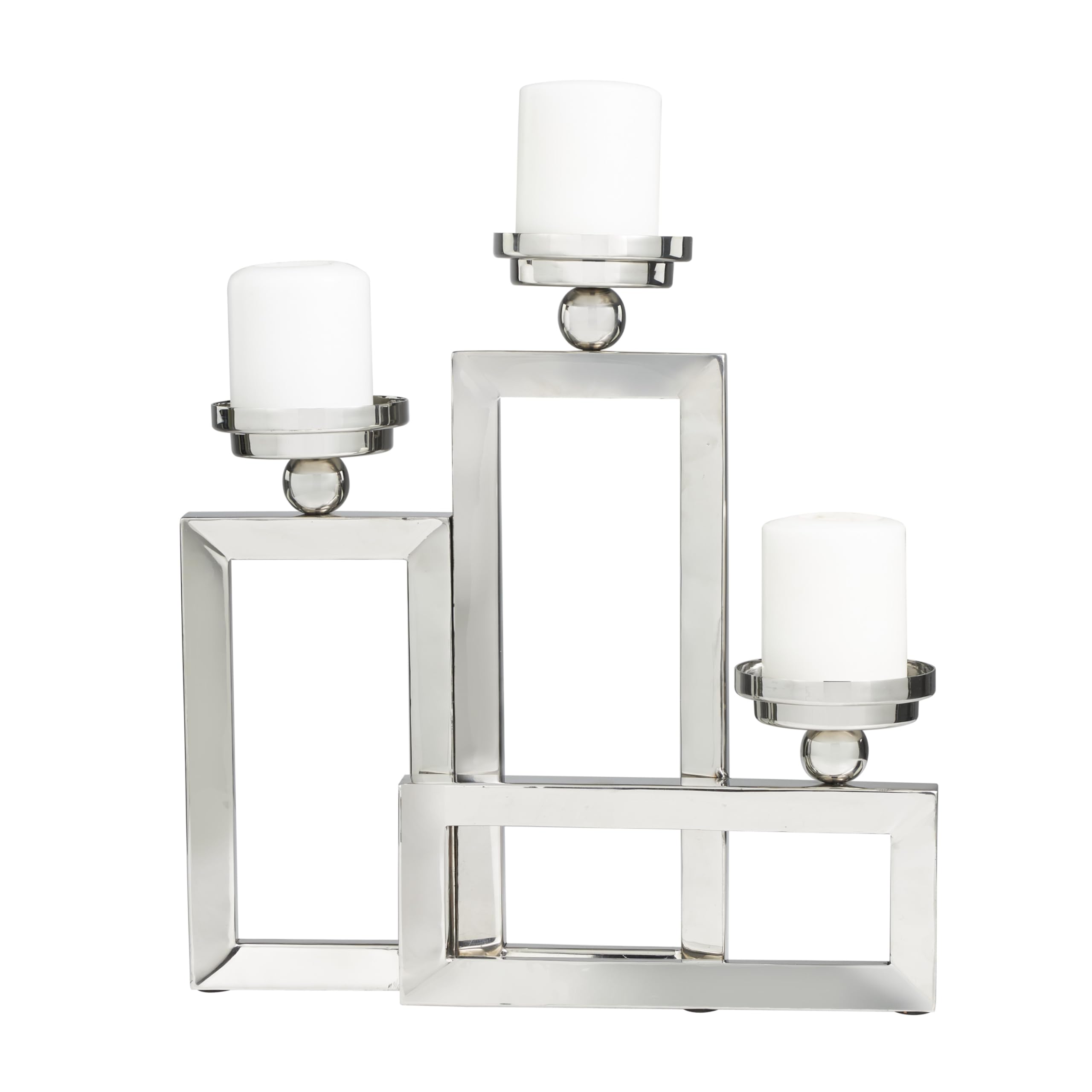 Deco 79 Stainless Steel Geometric Open Frame Candelabra with Various Rectangles, 16
