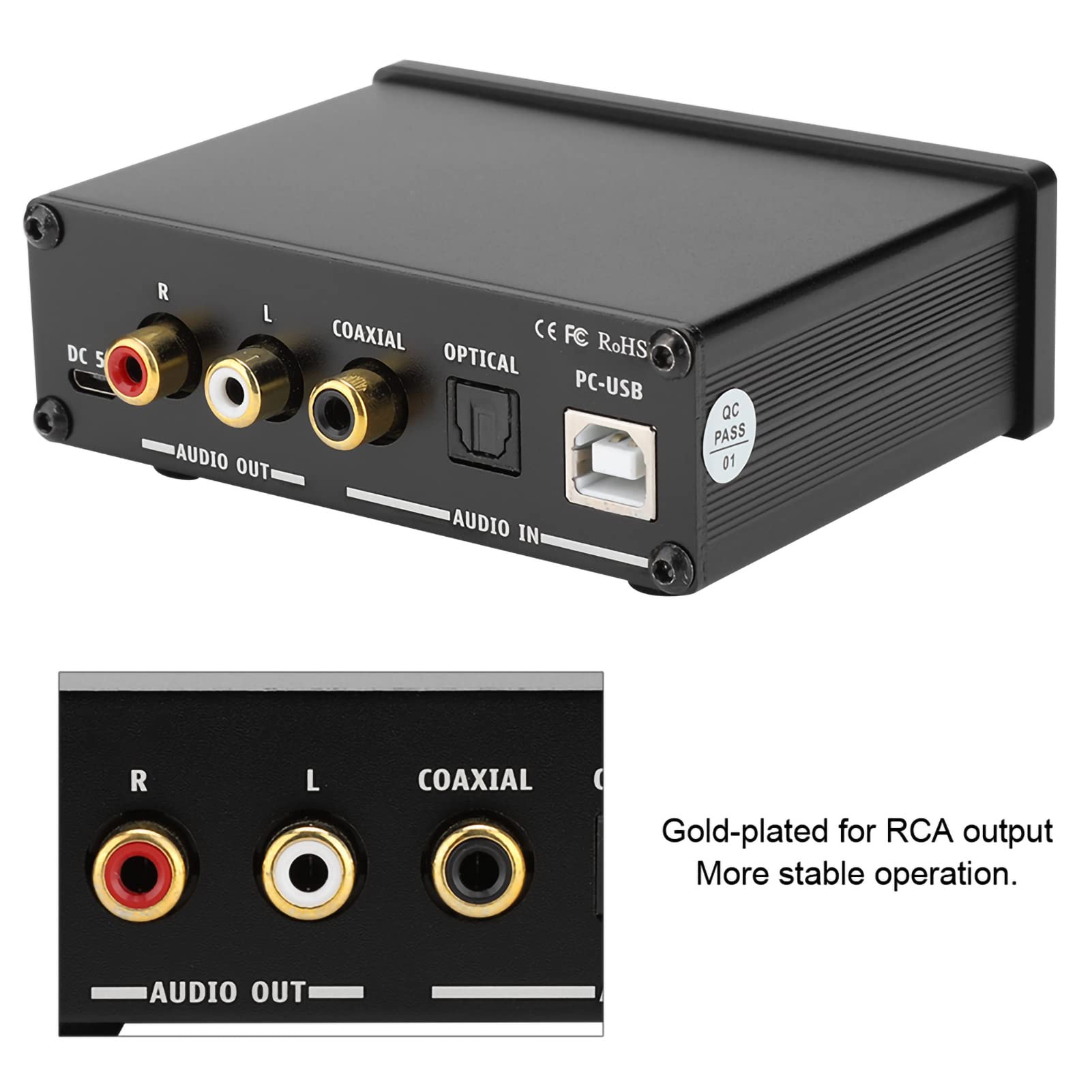 Decodificador AC Q3 PRO DAC con Amplificador de Auriculares, Decodificador de USB de Alto Rendimiento, Mejora el Sonido Digital, para la Configuración del de Entretenimiento en el Hogar (BLACK)
