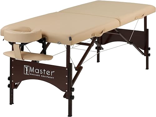 Miniatura 1 de Master Massage Mesa de masaje portátil Argo de 28 pulgadas en crema con patas de nogal, cama de spa para ejercicio y masaje de mesa, cama de belleza