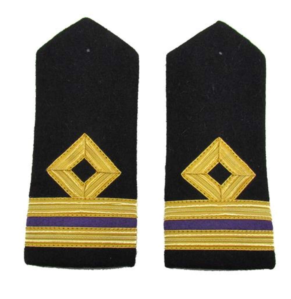 Uniform Store London Men's Gold Epaulette Merchant Navy 3Rd Engineer Third Hard Curved Diamon 2 Bar 1 Bar Purple