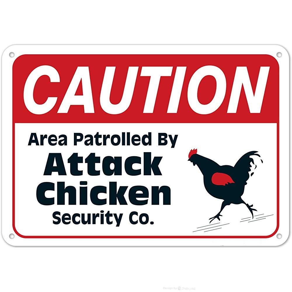 Area Patrolled By Chicken Sign Funny 12x8 Rust Free Aluminum Weather fade Resistant Easy Mounting Indoor outdoor Use