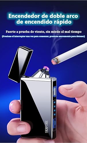 Miniatura 2 de SKRFIRE Encendedor a prueba de viento para exteriores encendedor eléctrico de doble arco chapado en PVD encendedor recargable por USB encendedor de