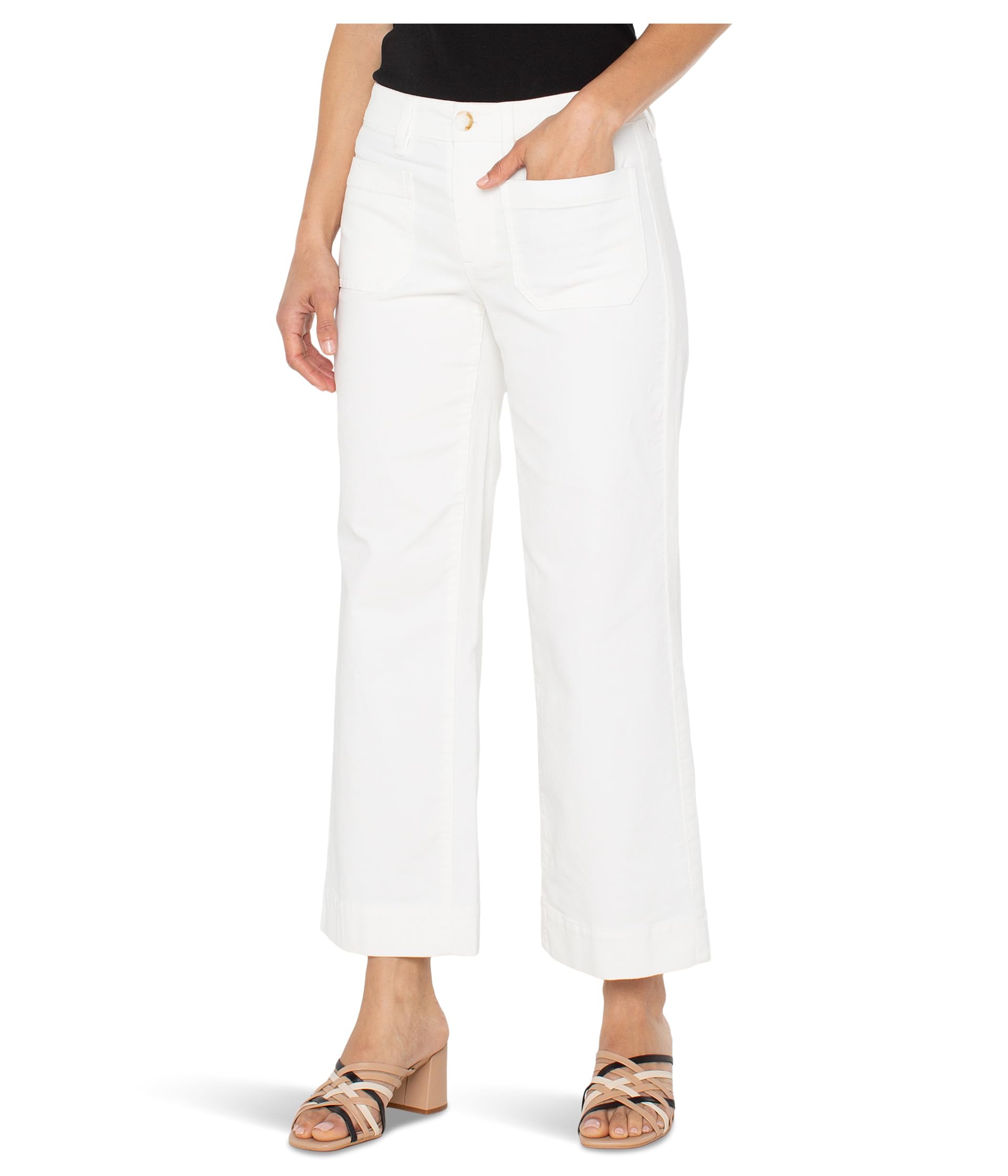 Liverpool Womens Mid-Rise Corduroy Crop Wide Leg W Patch Pockets