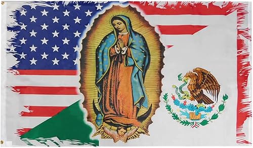Bandera de nailon 68D con texto en inglés "Virgen María y María Guadalupe" de Estados Unidos, México, resistente a la decoloración, resistente a la
