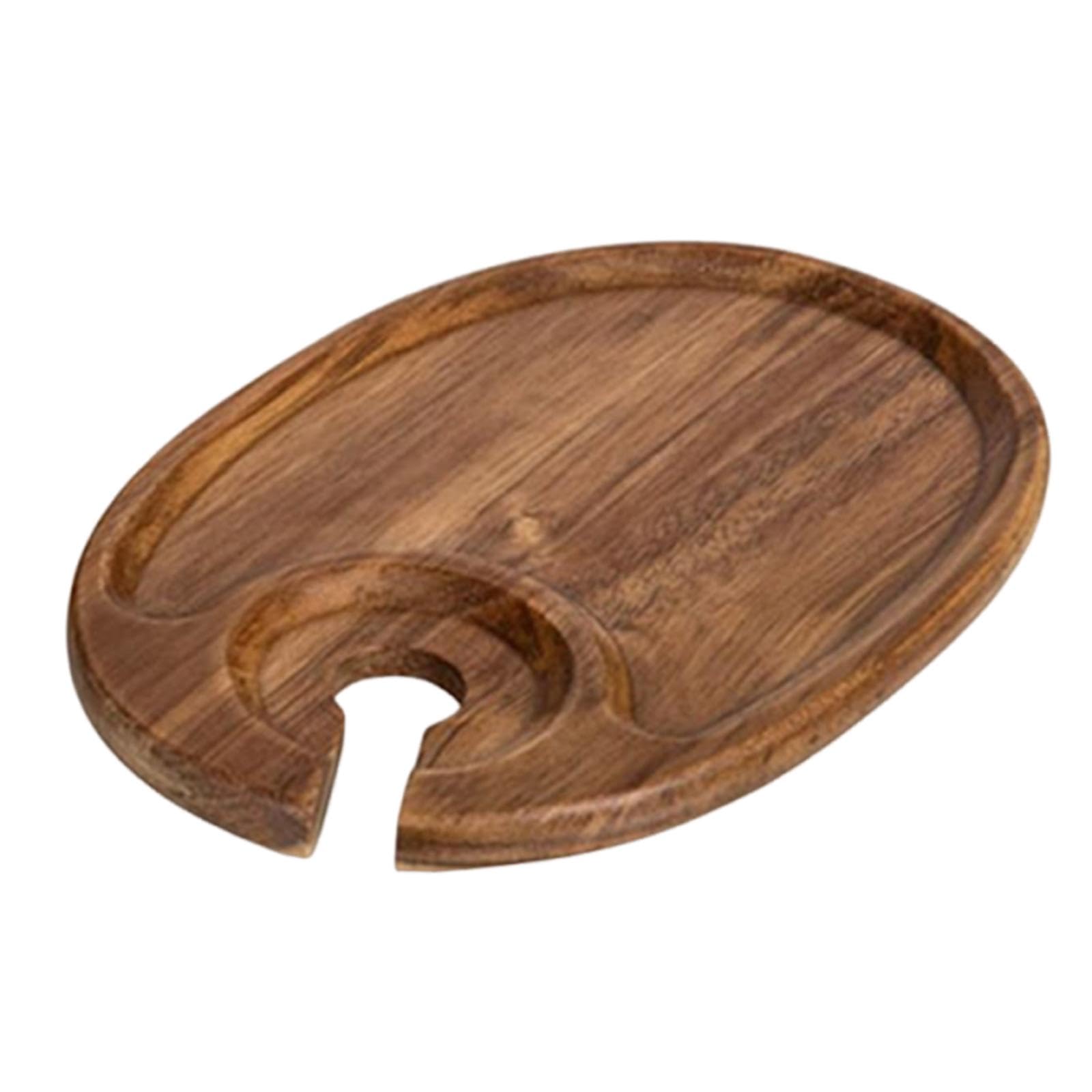 Prettiee Wooden Serving Tray with Drink Holder Rectangle Appetizer Platter & Cheese Board for Parties Restaurants Snacks & Entertaining Versatile Snack Serving Tray (Oval)