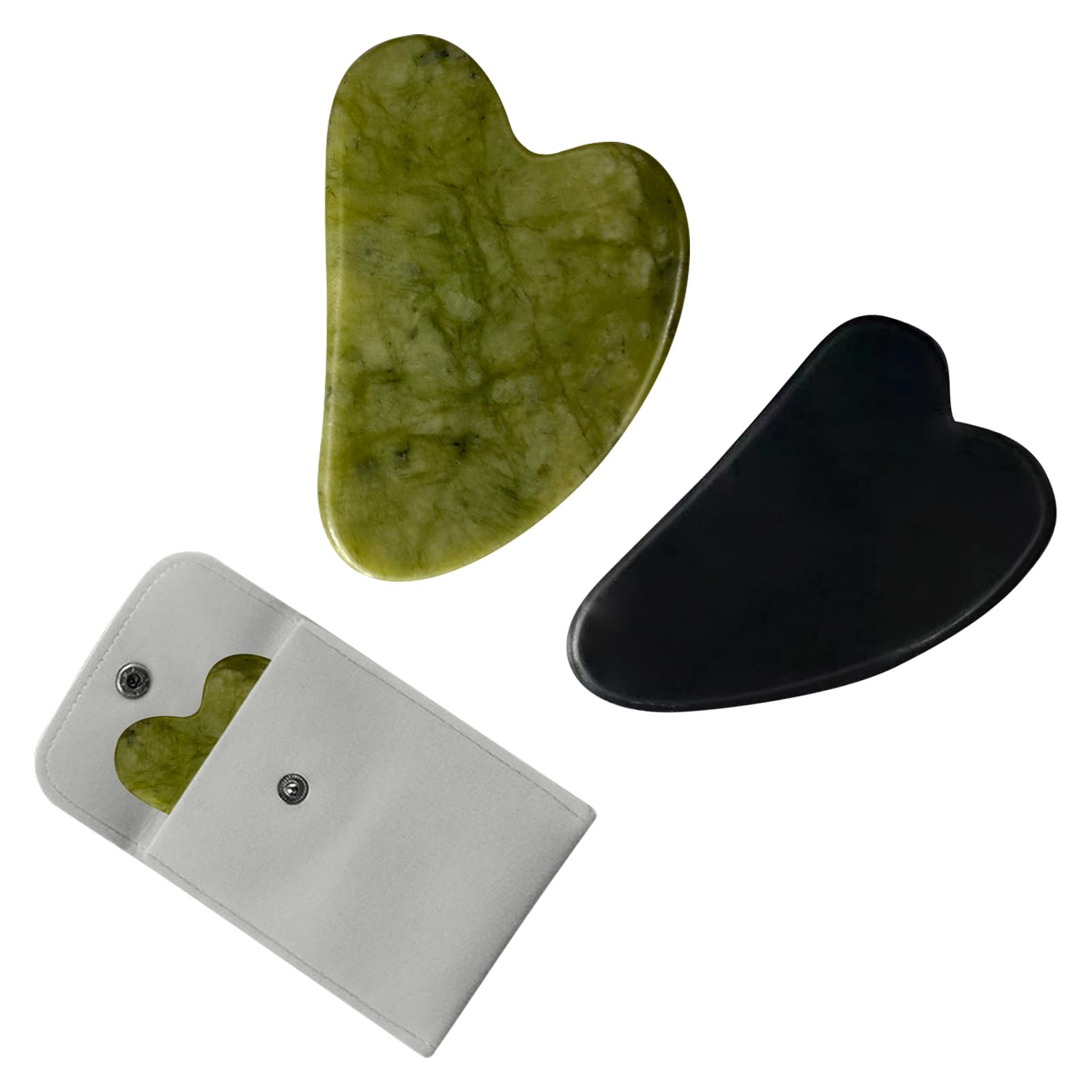 RZMZBY 2 Gua Sha, 1 piedra de masaje facial de jade+1 piedra de cuarzo rosa Guasha, herramienta de masaje con bolsa de terciopelo, herramienta de raspado de belleza, herramienta de masaje para spa