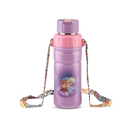 JAYPEE Flip Top Steel Safe Disney Frozen Printed Leakproof Insulated Sipper Water bottle for School kids, 600 ml |Violet