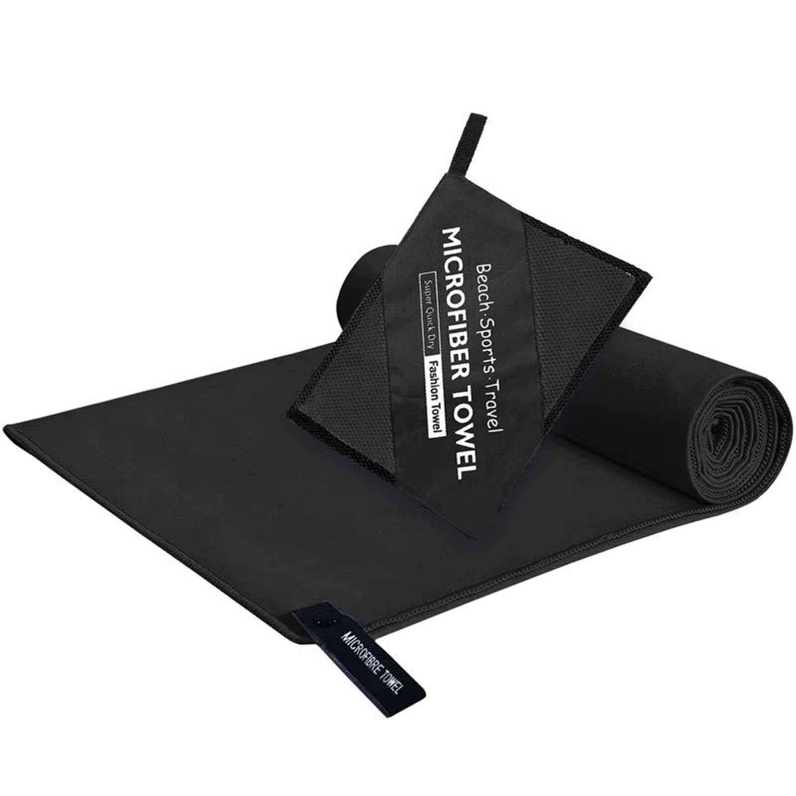 Asciugamano in microfibra di alta qualità, ultra assorbente, ad asciugatura rapida, portatile, per palestra, yoga, spiaggia, campeggio, viaggi, leggero (nero, 80 x 180 cm)