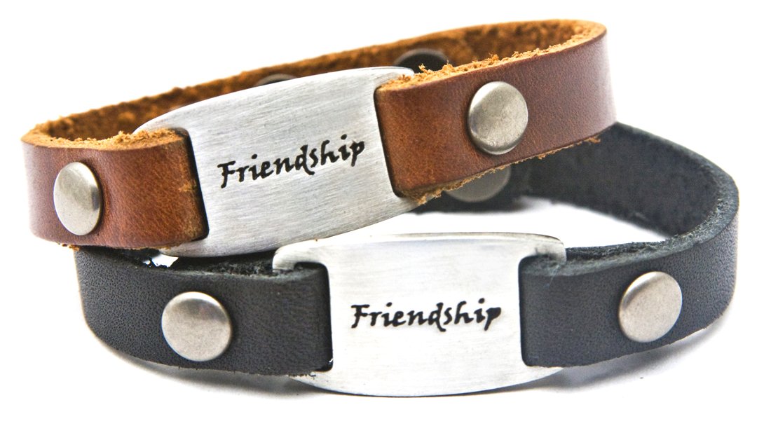 DIllon Rogers " Friendship - Men's Leather Bracelet with Metal I.D. Style Charm - Black or Brown