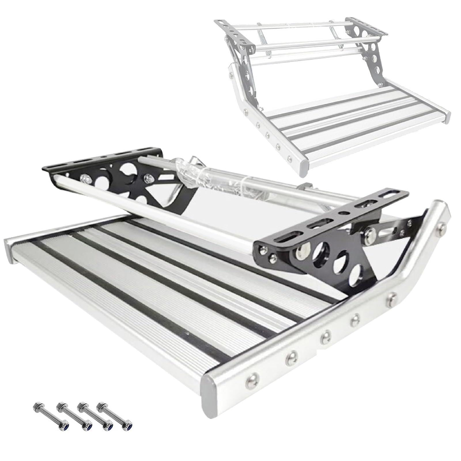 Gradino per Camper, con Luce LED, Accessori Camper Campeggio, 200 kg, Gradini Antiscivolo, Compatti, Espandibili O Ripiegabili con Una Sola Mano, per Roulotte, Camper
