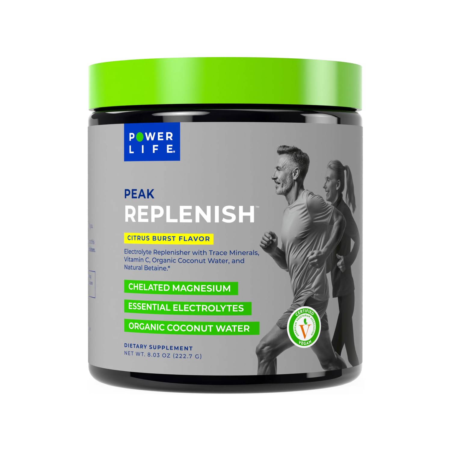 POWERLIFE Peak Replenish - High Absorption Magnesium Electrolyte Powder with Organic Coconut Water, and Trace Minerals, 30 Servings