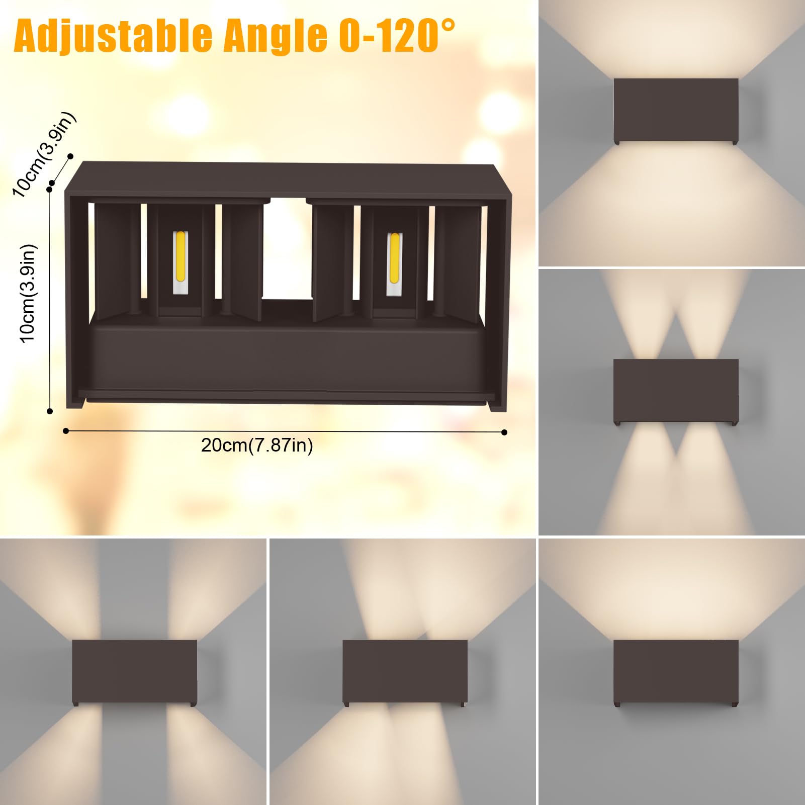 Klighten lampade da parete 24W Esterno/Interno Moderno,Lampada da esterno Bianco Caldo 3000K Applique da Parete, IP65 Impermeabile, Angolo del Fascio Regolabile Applique,Rosso Ruggine