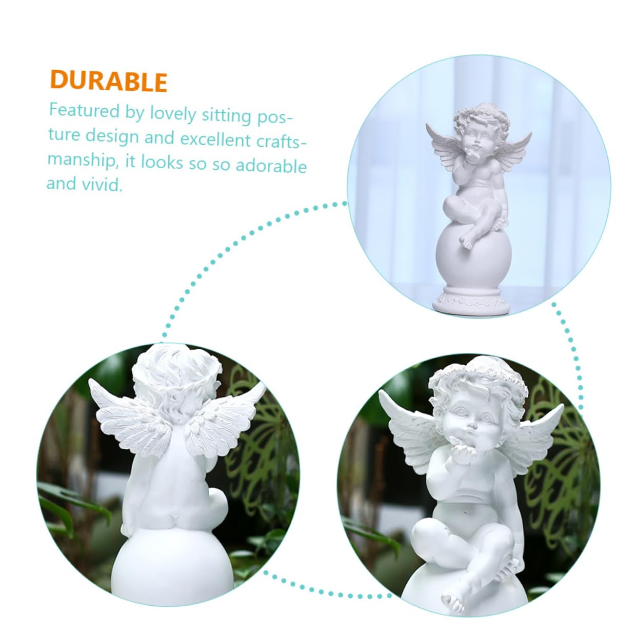 ABOOFAN Statua di Angioletto Seduto in Resina Bianca Decorazione per Giardino Regalo Personalizzabile per Compleanno