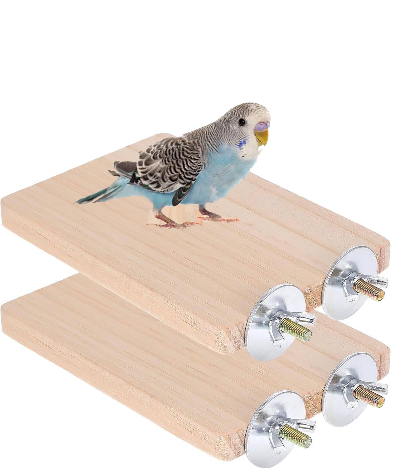 2 Plateformes Bois Naturel pour Oiseaux 13×9 CM, Perchoirs Rectangulaires Accessoires Cage à Oiseaux, Perchoir en Bois pour Perruche Canari Calopsitte Perroquet Hamster Cochons d’Inde