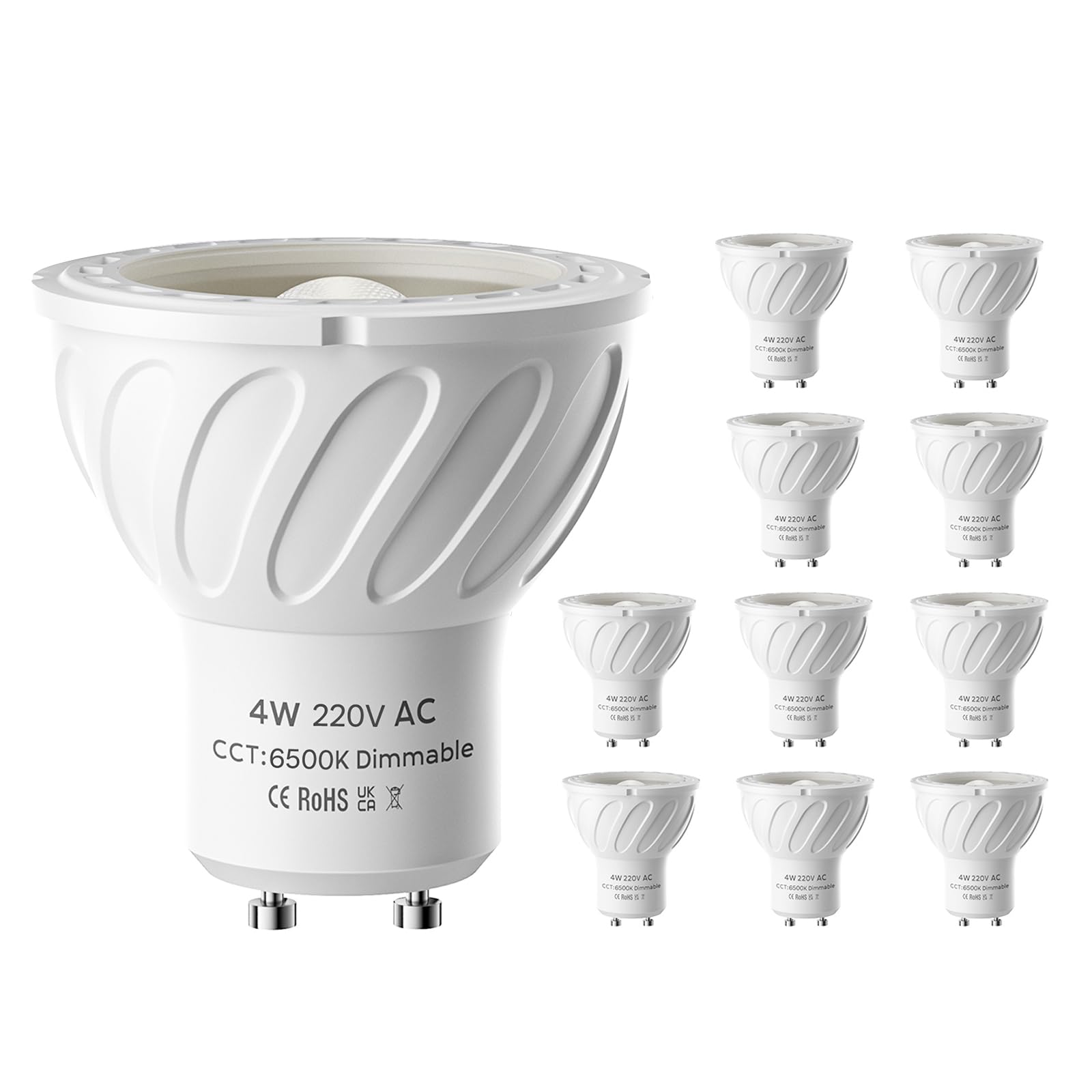 EVELLHPP 10 Pack GU10 LED Bulbs Cool White 6500K, 4W Non-Dimmable Spotlight Bulb, 350LM Energy Saving Light Bulbs for Kitchen, Recessed Track Lighting, Range Hood, Living Room, Bedroom