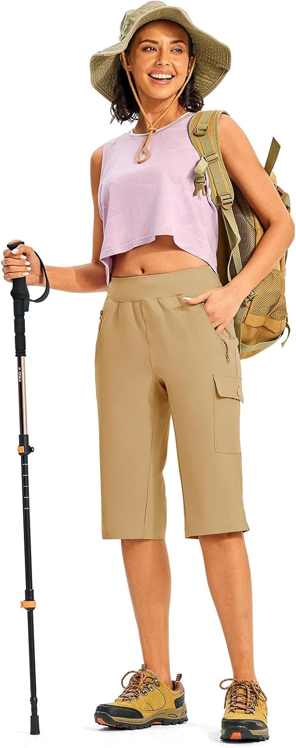 TBMPOY Womens 15" Long Hiking Shorts Below Knee Length Cargo Capri Bermuda Water Resistant Lightweight Stretch 3 Pockets - Image 6