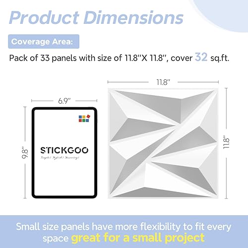 Miniatura 6 de STICKGOO Paquete de 33 paneles de pared 3D para decoración de pared interior, paneles texturizados de PVC de 12 x 12 pulgadas, paneles de pared