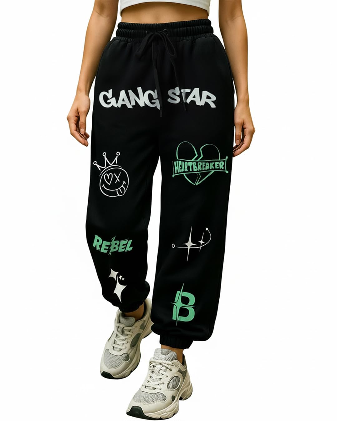Women's High Rise Original Terry Graphic Print Super Loose Fit Joggers