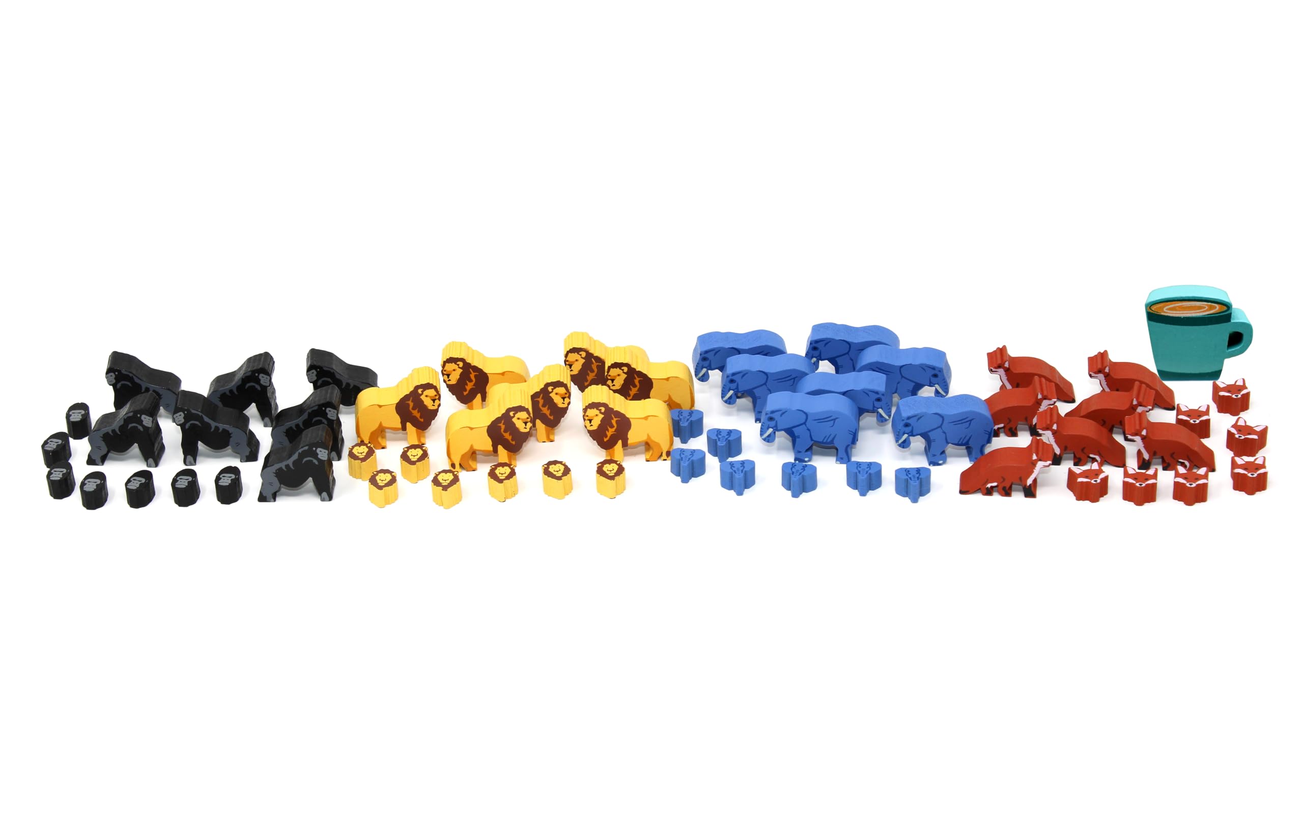 Ark Nova Wooden Board Game Player Pieces and Coffee Cup (57 Pieces)