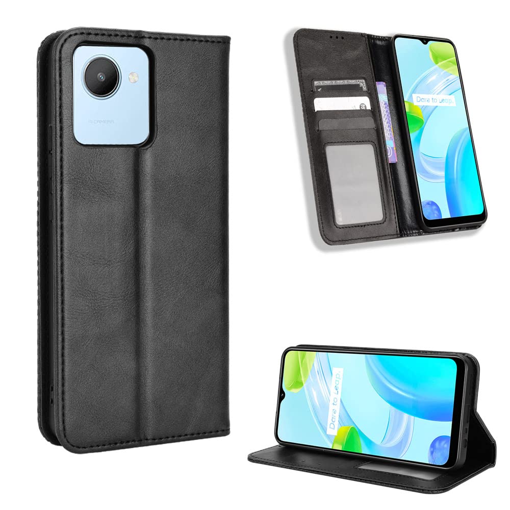 HAOYE Leather Folio Cover per Realme C30 4G Cover, PU + TPU Leather