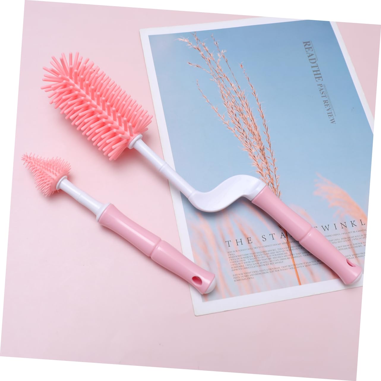 Abaodam 3juegos Limpieza para Biberones y Chupetes Cepillo Mango Rotatorio Accesorios Prácticos Cuidado del Color Rosa